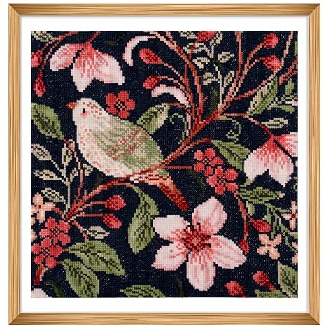 Trimits Large Cross Stitch Kits - Counted Embroidery Needlework for Adults Beginners Kids, Christmas Gifts Wall Art (Frame Not Included), 11 Count, Bird Blossom