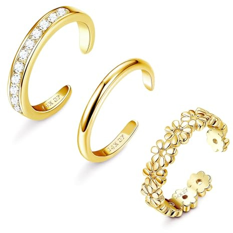 MIYUEFAN 3 Pcs Bague Orteil pour Femmes, Anneaux d'orteil Réglables Set de Bijoux de Pieds à Anneaux pour Orteils Ouverts pour la Plage et l'été (Or)