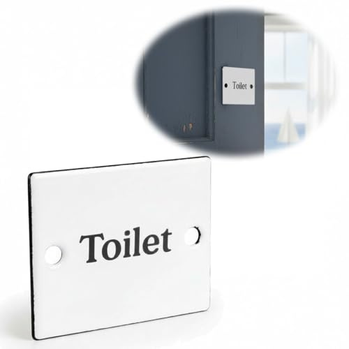 LS-LebenStil Vintage Emaille Türschild 6x5cm Slogan Toilet Hinweisschild Rechteckig Weiß Schwarz Schild für Tür Türrahmen Bad Badezimmer Gäste WC Dekoschild Nostalgieschild Schild Blechschild