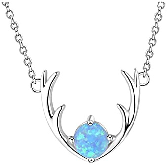 925 Sterling Silber Edlen Schmuck Elch Hirschgeweih Form Halskette Mit Blauen Opal Halsketten & Anhänger Für Frauen