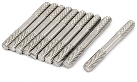 sourcing map Goujon Double Extrémité Filetage 304 Inox Acier Serré Réglable Pousser Tige M10 x 90mm 10Pcs