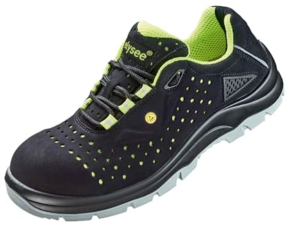 Elysee 1 Paar S1P ESD (elektrostatische Entladung) Sicherheitsschuhe Arbeitsschuhe Sicherheits-Halbschuhe FANO Schwarz, Neon-Gelb Abgesetzt, Gr. 43