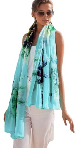 Prettystern Damen XXL Seidenstola Sommer-Tuch Seide Chiffon Seidentuch Pareo Sarong Umschlagtuch bunt blau Y04