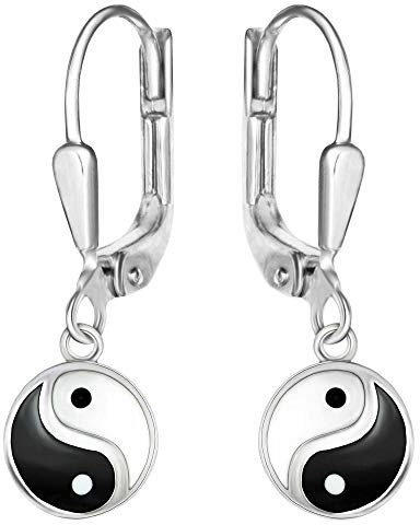 CLEVER SCHMUCK Silberne Damen Yin Yang Ohrringe 25 mm als Ohrhänger schwarz und weiß lackiert glänzend 925 Sterling Silber im Schmucketui