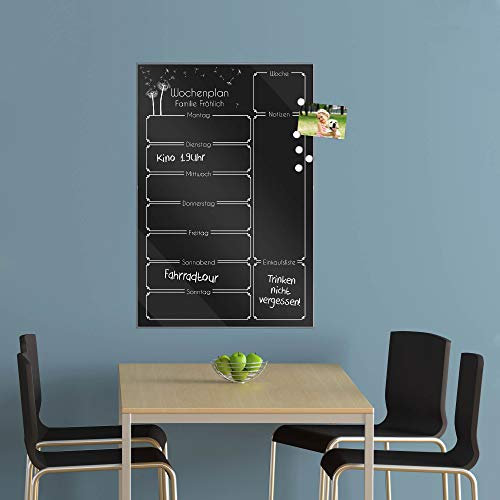 banjado Kalender beschreibbar aus Glas | Familienkalender 60cm x 40cm groß | Planer abwischbar mit Motiv Beere | Wochenplaner mit Notizen