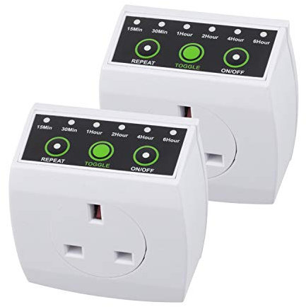 HBN Countdown Timer Plug, Energy Saving Timers Switch with Repeat Function, 15/30 Min 1/2/4/6 Hour Run Down Timer Socket, 2 Pack