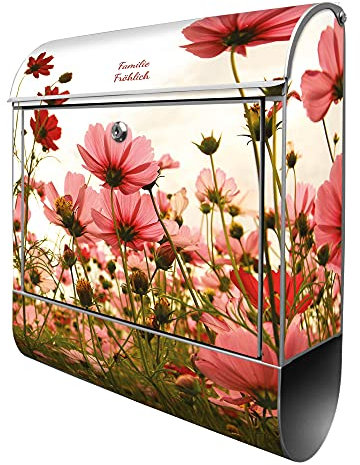 banjado® Design Briefkasten personalisiert Schmuckkörbchen 38,5x46,5x13cm & 2 Schlüssel - Briefkasten Stahl Silber Zeitungsfach pulverbeschichtet - Postkasten A4 Einwurf inkl. Montagematerial