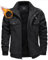 KEFITEVD Herren Fleecejacke Sherpa Gefüttert Fliegerjacke Warme Winterjacke Feldjacke Retro Jeansjacke Winter Männer Thermo Jacke Schwarz S