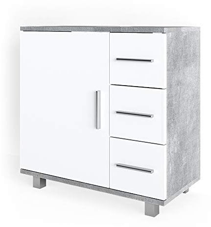 Vicco Waschbeckenunterschrank Ilias, Waschtischunterschrank mit Schubladen, Beton/Weiß, 60 x 60.8 cm