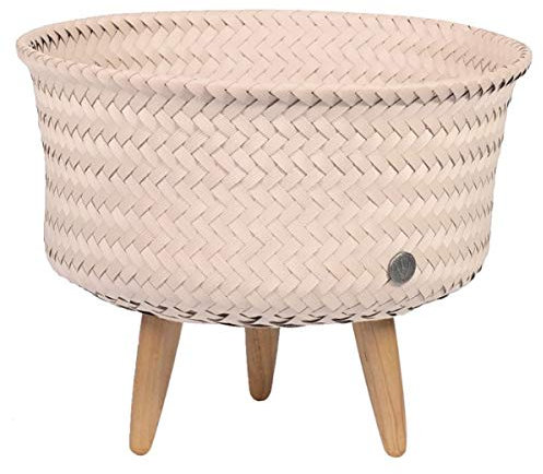 Handed By - Korb auf Füßen - Up Low Round Basket Bisque with Wooden feet - Size Low - H16(26) cm xD:34 cm