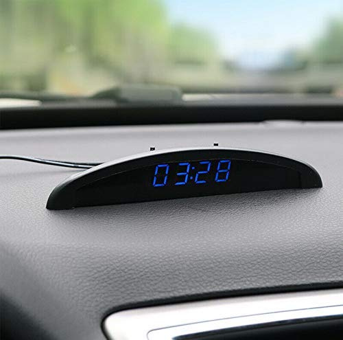 Riloer Autotemperaturuhr Auto Dashboard Universal Digitaluhr Thermometer Spannung mit LCD-Anzeige für Fahrzeuginnenraum Blau