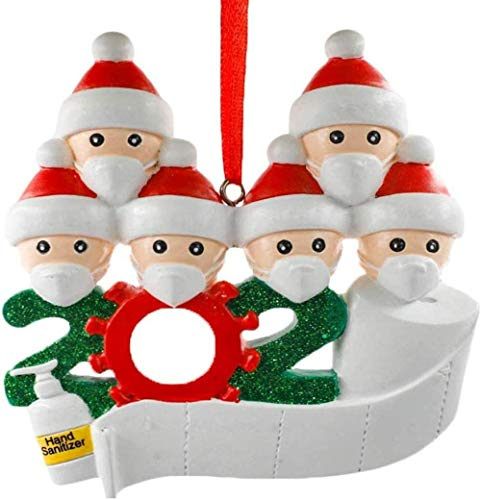 FONREST DIY Name Weihnachten Hängende Ornamente 2020 Quarantäne Weihnachtsmann mit Maske Familie Weihnachtsbaum Anhänger Dekoration Kit Kreatives Geschenk (6 Köpfe)