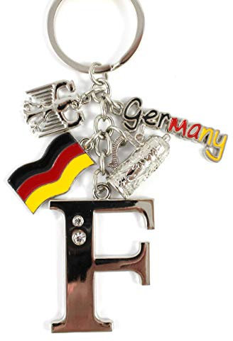ELLUG Schlüsselanhänger H.: 11cm Buchstaben/Letter/Initalien/Alphabet/ABC mit Glitzersteinen & Charms Bierkrug/Adler/Deutschland-Fahne/Germany (F)