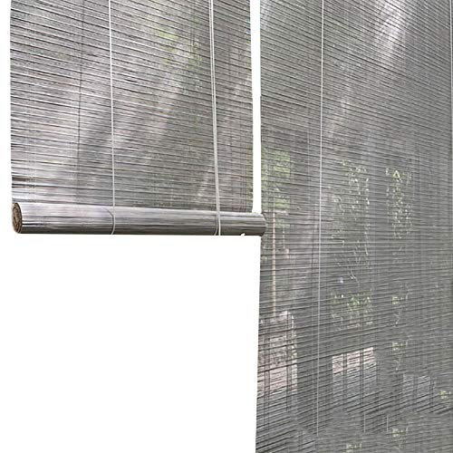 Store Enrouleur Occultant Extérieur en Bambou Gris Abat-jour À Rouleau avec Crochet, Porte de Fenêtre Filtrage de La Lumière Roll Up Blind pour Le Porche Pergola, 105cm/125cm/145cm/155cm de Large