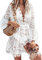 Women Lace Floral Bikini Cover Ups V Neck Hollow Out Swimwear Tunic Beach Dress Summer Beachwear (White, Large)