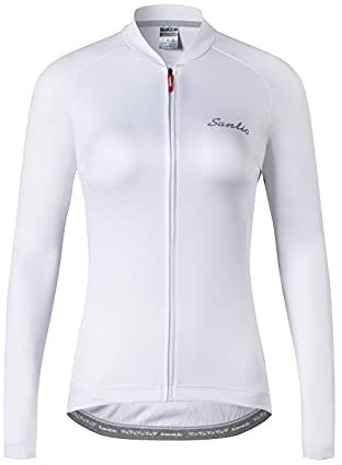 Santic Fahrradtrikot Damen Langarm Radtrikot Damen Fahrradshirt Radshirt MTB mit Taschen Weiß EU M