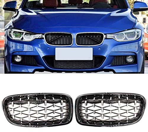 HZTWFC Schwarz Silber Auto Frontgrill Stoßstangengrill Diamant Nieren Racing Grills Für BMW 3er F30 F31 2012-2018 320i 325i 328i 330i 335i