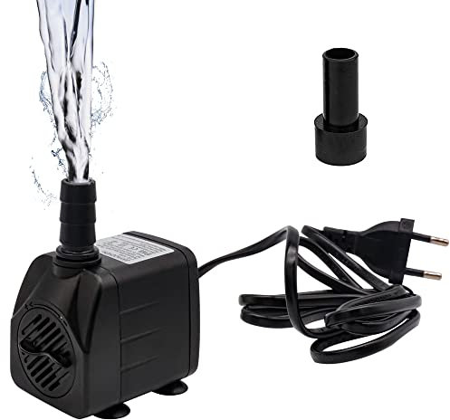 DIFCUL Mini pompa dell'acqua (450 L/H, 10 W), pompa per acquario ultra silenziosa, pompa per fontane con cavo di alimentazione da 1,5 m, per acquari, fontane, statue, idroponica(2 ugelli)