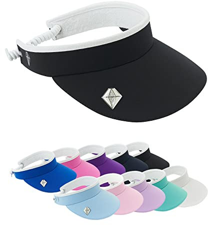 Pure Golf Womens Visor | Telephone Wire | Built in Magnet | Hand Enamelled 25mm Ball Marker | Rigid Peak | Multiple Colours | Golf Visor | Tennis Visor (Black)