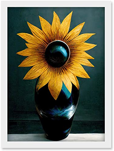 Doppelganger33 LTD Modern Bright Single Yellow Black Sunflower In Vase Artwork Framed Wall Art Print A4