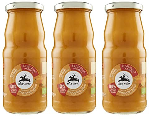 Lot de 3 bouteilles en verre Alce Nero Passata Vellutata di Pomodoro Giallo Biologico Bio de tomates jaunes 350 g