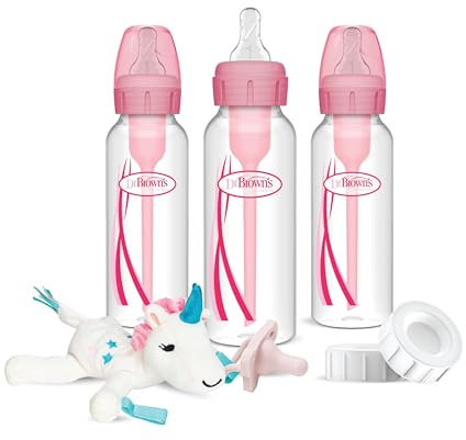 Dr. Brown’s Natural Flow® Anti-Colic Options+™ Narrow 8oz/250mL Baby Bottle + Lovey Gift Set with Level 1 Slow Flow Nipples