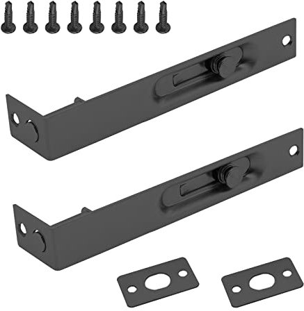 Luomorgo 2 bulloni a filo da 15,2 cm, resistenti, in acciaio inox, a doppia porta, a scomparsa, per porte in legno da patio (nero)