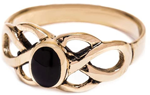 Windalf Keltischer Damen Ring BRIGANTIA 8 mm Celtic Knoten & Onyx Bronze (Bronze, 58 (18.5))
