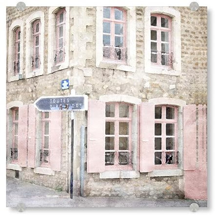artboxONE Acrylglasbild 40x40 cm Architektur Rosa Fensterläden - Bild Architektur Blick auf die straße Frankreich