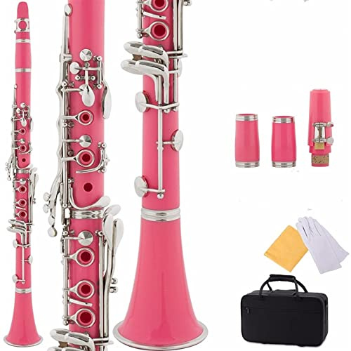 Professionelle Klarinette Black Ebonite B Flache Klarinette Mit 2 Fässern, Fall, 10 Schilf, Mundstück Klarinette (Color : Pink)