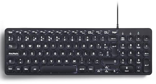 Perixx PERIBOARD-333 Teclado Compacto USB retroiluminado con Cable - Teclas de Tijera Tipo X - Retroiluminación Blanca - Negro - QWERTY español..