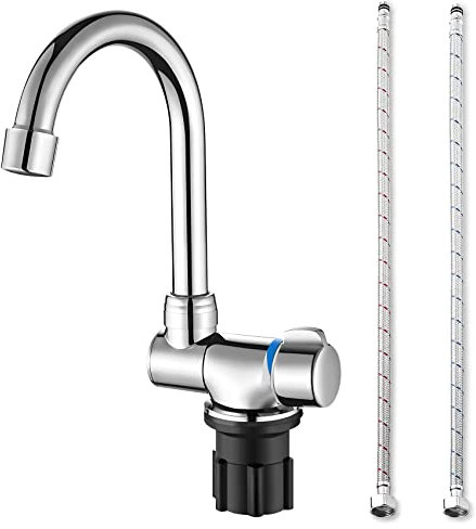 Roundsky Robinet de cuisine pliable rotatif à 360 degrés Robinet mitigeur d'eau froide et chaude Robinet en cuivre pour bateaux de camping-car