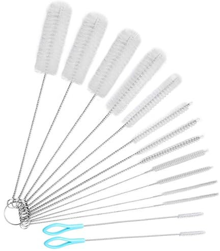 SSKHE 12PCS Cleaning Brush Set Straw Brush Test Tube Brush Spray Gun Brush Water Bottle Brush Tube Brush Milk Bottle Brush 2PCS Straw Brush with Handle (White)