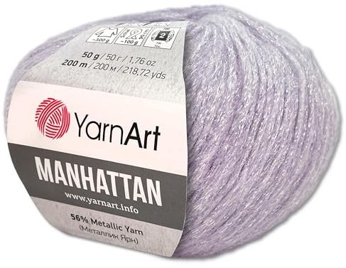 Frida's Wollhaus YarnArt 50 g Manhattan Metallic-Wolle Viskose-Garn Effektgarn 16 Farben (910 | Silber | Flieder)