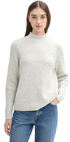 TOM TAILOR Denim Damen Basic Strickpullover in melierter Optik,10396 - Marble Beige Melange, L