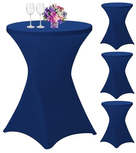 4er-Set Stretch Stehtisch Husse für Bistrotisch Ø 80-85 cm,Spandex Stretch Tischdecke,Verstärkung im Fußbereich,Für Hochzeit Geburtstagsfeier Hussen für Stehtische und Bistrotische(80×110cm,Navy blau)