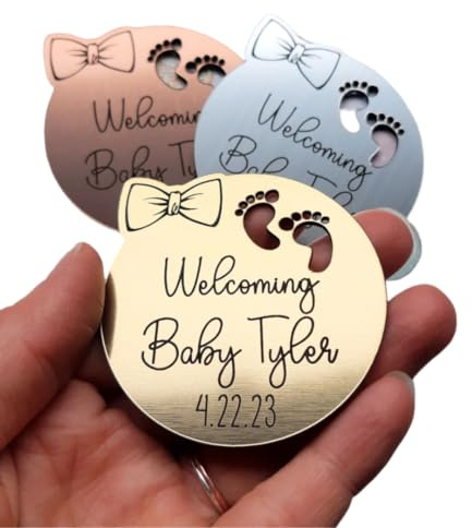 Generisch Baby Shower Favors - Personalisierte Rundmagnete mit Schleifendesign für Babyjungen - Gastgeschenke für Baby- und Geburtstagsparty - 10 Stück