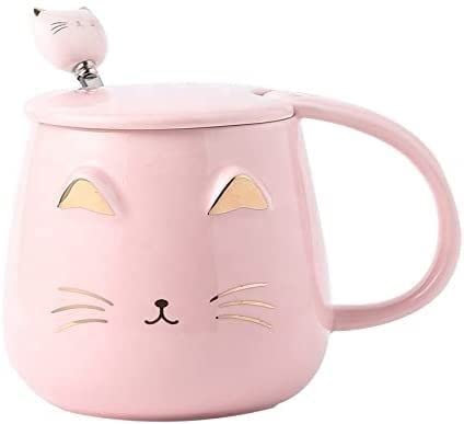 Taza de café, Cuenco de cerámica para Gatos, Taza para Parejas, Taza de Desayuno Creativa para el hogar, Oficina, tazón de Leche, Oficina, Escritorio, Taza de café, Capacidad 400 ml (Rosa 400 ml)