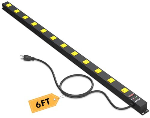 ZESEN - 12 Gang Power Strip with 6ft Power Cord Industrial Heavy Duty for Workbench, Shop, Garage, Surge Protected 2100 July