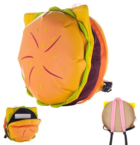 WIWIDANG Cheeseburger-Rucksack, Kawaii-Hamburger-Rucksack, geräumiger Hamburger-Tagesrucksack mit mehreren Fächern für Reisen (Backpack)