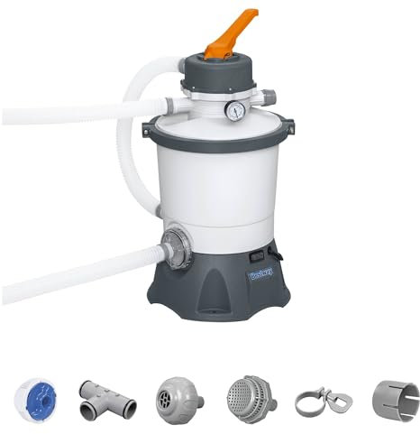 Bestway Flowclear Pompe de filtration à sable de 2700 litres avec ChemConnect, pré-filtre et bride supérieure pour piscines hors sol, blanc
