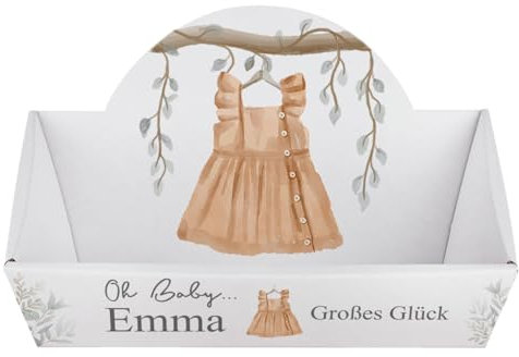 Striefchen® Personalisierter Präsentkorb zur Geburt als Babygeschenk zum selbst Befüllen (Kleid, 30,5 cm x 16,5 cm x 21,5 cm (B/H/T))