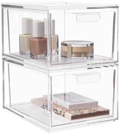 Humdcdy Clear Stackable Storage Drawers | Clear Storage Bins With Pull-Out Handles,Bathroom Makeup Organizers Storage Bins Kitchen Storage Drawers