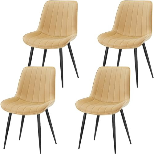 FRUOGO Esszimmerstühle 4er Set,Samt Polesterstuhl,Robuste Metallbeine,Modernes Streifendesign für Esszimmer,Wohnzimmer,Küche,Lounge,Champagner