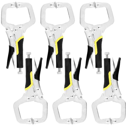 MAKTSAM 6 Pack 6 Inch Metal Grip Locking C Clamp Welding Pliers with Adjustable Screw and Swivel Pads, Face Clamps for Woodworking