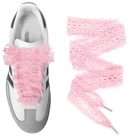 UamGlsob Lacets délicats en dentelle pour Adidas Samba, 3cm de large, plats et doux, style ballet fleuri lacet pour baskets femmes(Pink,45/115cm)