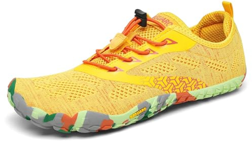 SAGUARO Barfußschuhe Herren Barfussschuhe Damen Barfuss Schuhe Zehenschuhe Outdoor Fitnessschuhe rutschfest Traillaufschuhe Barefoot Shoes mit Zero-Drop Solhe Gelb,Gr.43