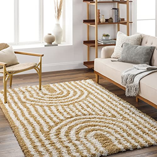 Livabliss Christina Kalba Shaggy Rug, Bedroom – 130x170 cm, Mustard & White