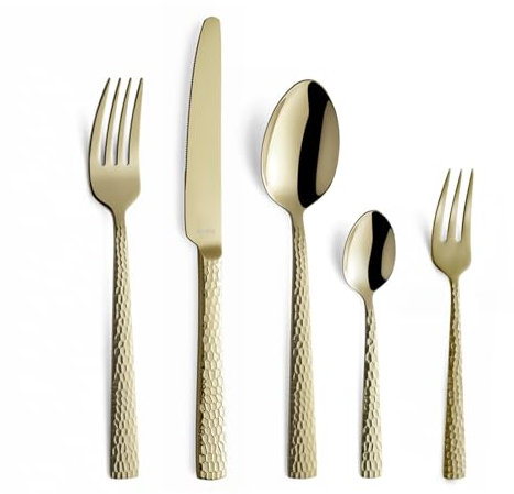 Amefa FELICITY Besteckset 30-teilig PVD champagner, Hochwertiges Besteck Set, Gehämmert, Essbesteck im Hammerschlag-Design, Edelstahlbesteck