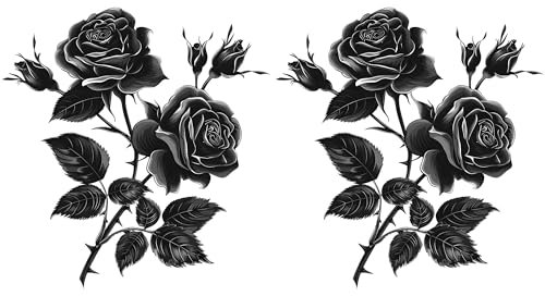 duoyif Wandtattoo Schwarz Rose Blumen Wanddeko 2 Stück Aufkleber Blumen Schwarze Wandaufkleber Rose Blüten Wandsticker Wandbilder Wohnzimmer Schlafzimmer Flur Fenster 35x37cm (b)
